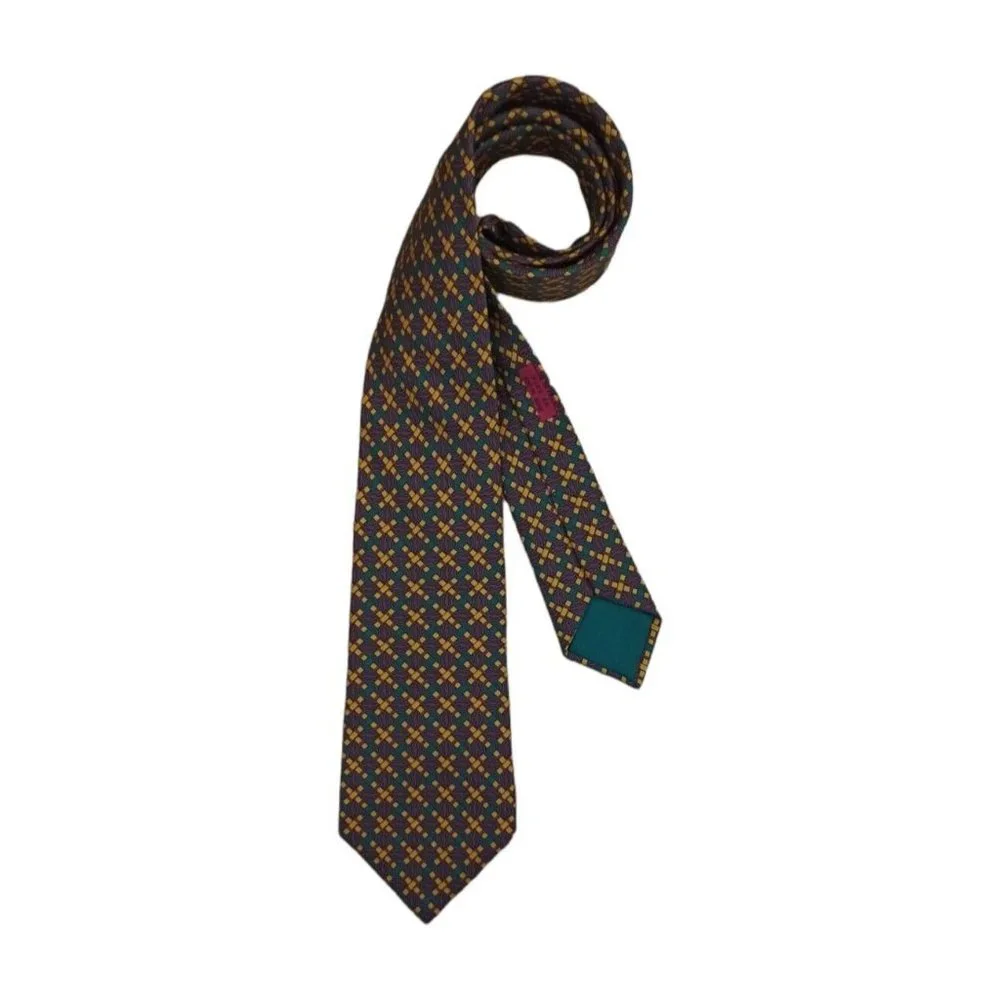 HERMÈS 7319 EA Green Geometric Silk Tie FRANCE 58”/ 3.4" EC - Picture 2 of 10